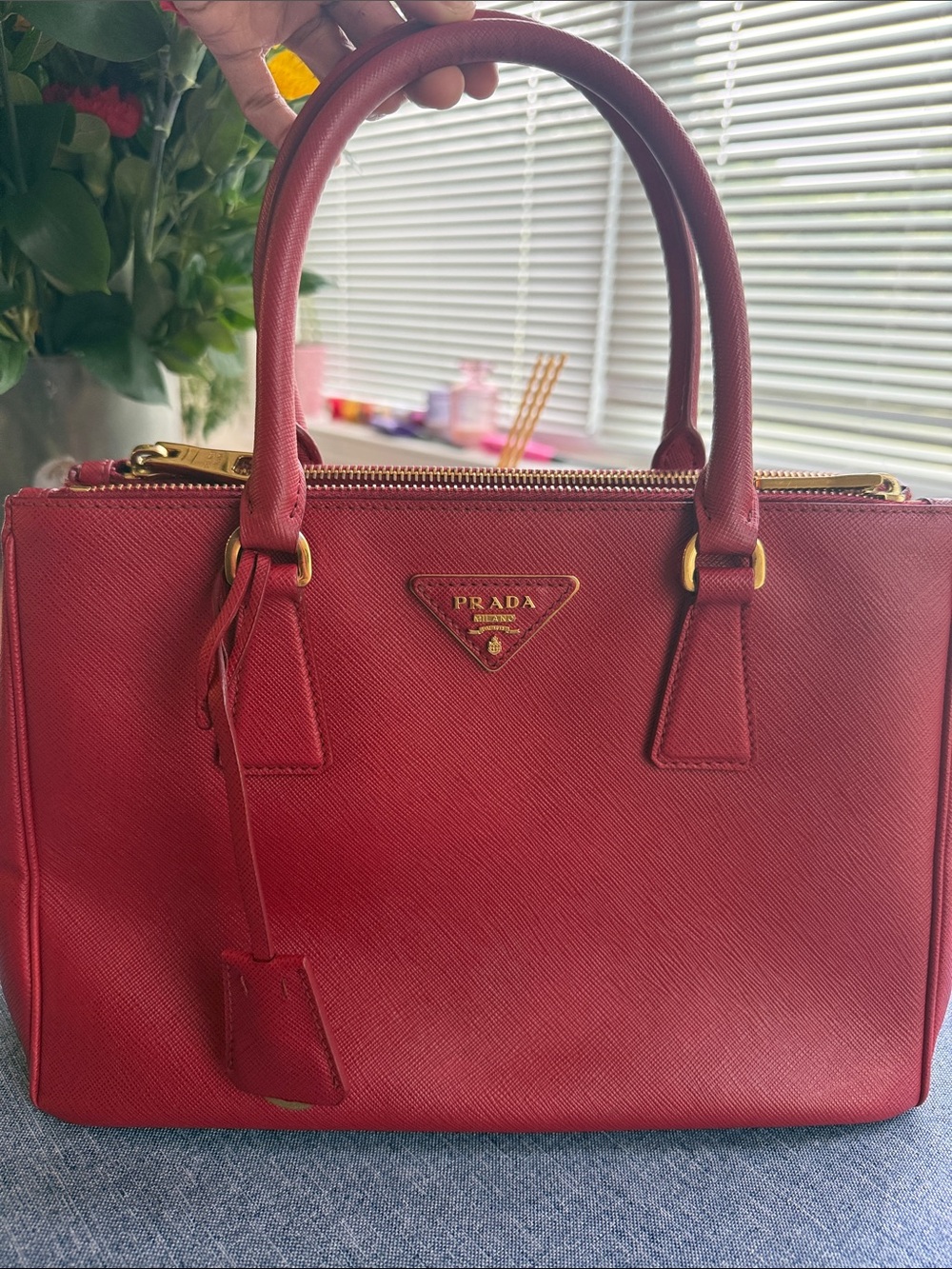 Prada Red Saffiano Leather Top-Handle Satchel with Gold Hardware - Picture 2 of 10